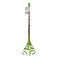 TOPTRADE children garden tool - rake 11 teeth, green metal head, rainbow long handle,74cm (1)