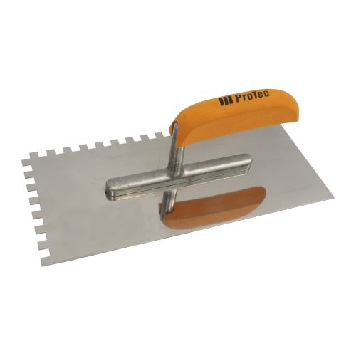 ProTec trowel, stainless steel EURO, teeth 6 mm, wooden handle, 280 x 130 mm