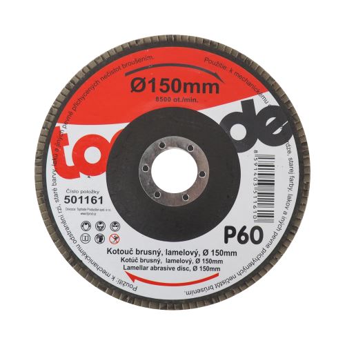 TOPTRADE grinding disc, lamella, grit 60, 150 x 22.2 x 2 mm
