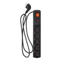 extension cord, black, 5 sockets with overvoltage fuse and switch, 1.5 m, ~ 250 V / 10 A