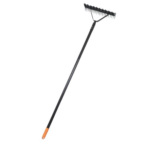 TOPTRADE moss rake, aerating, double-sided, 11 / 21 teeth, metal handle