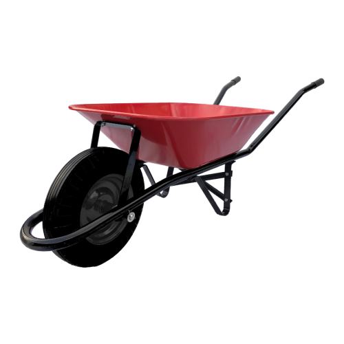 TOPTRADE construction wheelbarrow, red tray 60 l, air wheel