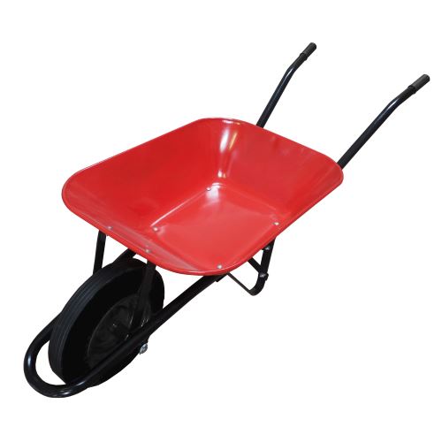 TOPTRADE construction wheelbarrow, red tray 60 l, PU wheel (1)