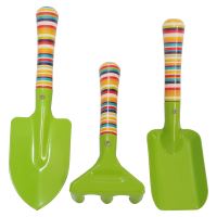children garden tool 3pcs/set, shovel, spade, rake, green metal head,rainbow short handle
