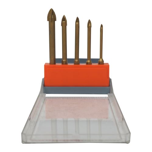 TOPTRADE drill bit for glass, ceramics and tiles, O 4 - 10 mm, set of 5, Hex shank
