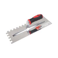 TOPTRADE stainless steel trowel, with rubberized handle, 12 mm teeth, 360 x 120 mm, profi (1)