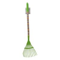 TOPTRADE children garden tool - rake 11 teeth, green metal head, rainbow long handle,74cm (2)