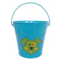 Bucket ,blue color ,tie card, (pink+ butterfly picture ,blue+dog picture)