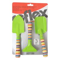TOPTRADE children garden tool 3pcs/set, shovel, spade, rake, green metal head, 3 pcs (1)