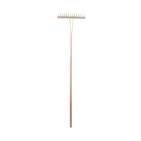 wooden rake with a handle,  plastic teeth crest