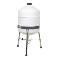 TOPTRADE plastic barrel drinker, on a base with bowl, for poultry, 30,0 L