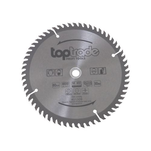 TOPTRADE saw blade, for wood, SK blades, 60 teeth, 180 x 2.2 x 20/16 mm