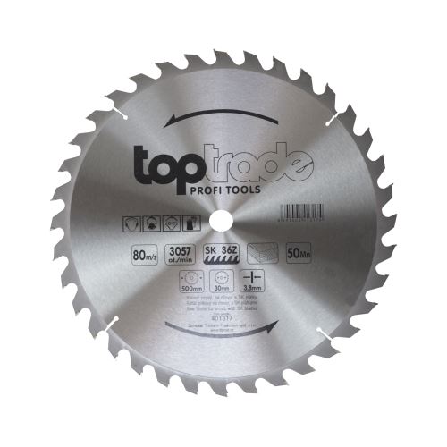TOPTRADE saw blade, for wood, SK blades, 36 teeth, 500 x 3.8 x 30 mm