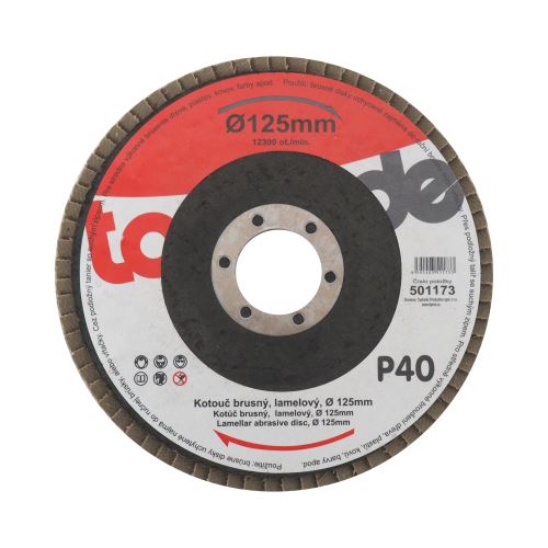 TOPTRADE grinding wheel, lamellar, gran. 40, 125 x 22,2 x 2 mm, standard