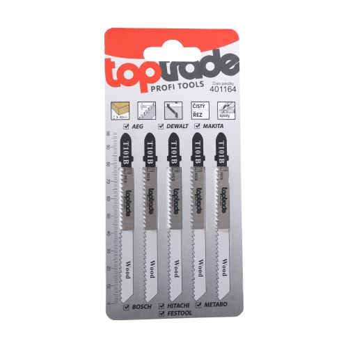 TOPTRADE jigsaw spare blade, 5 pcs/set, T101B, 100 mm, wood