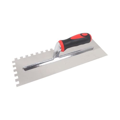 TOPTRADE stainless steel trowel, with rubberized handle,10 mm teeth, 360 x 120 mm, profi