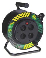 extension cord,PVC,black,on the unwinding drum,4 sockets,solid center,25 m, ~ 230 V/13A