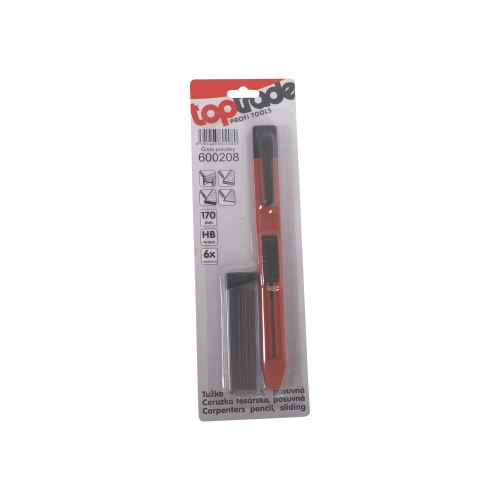 TOPTRADE carpenters pencil, sliding, hardness HB + 6 pcs of spare pencils, 170 mm (1)
