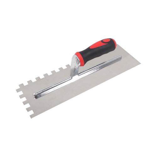 TOPTRADE stainless steel trowel, with rubberized handle, 12 mm teeth, 360 x 120 mm, profi