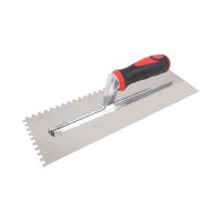 TOPTRADE stainless steel trowel, with rubberized handle, 6 mm teeth, 360 x 120 mm, profi