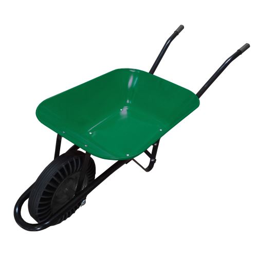 TOPTRADE construction wheelbarrow, green tray, solid wheel, 60 l