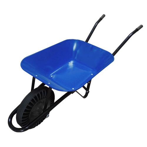 TOPTRADE construction wheelbarrow, blue tray, solid wheel, 60 l