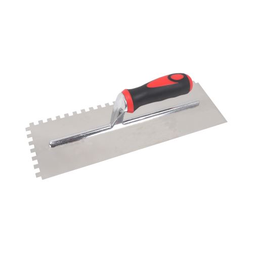 TOPTRADE stainless steel trowel, with rubberized handle, 8 mm teeth, 360 x 120 mm, profi