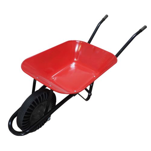 TOPTRADE construction wheelbarrow, red tray 60 l, solid wheel