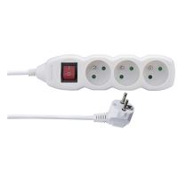 cable extension, white, 3 sockets, with switch 3 m, ~ 250 V / 10 A