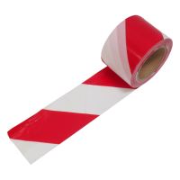 warning tape, red - white, 80 mm x 100 m