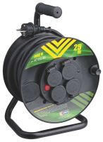 extension cord,rubber,black,on the unwinding drum,4 sockets,thermal fuse,25 m, ~ 230 V/16A