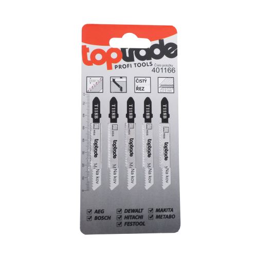 TOPTRADE jigsaw spare blade, 5 pcs/set, T118B, 76 mm, metal
