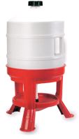 TOPTRADE plastic barrel drinker, on a base, with a valve, for poultry, 30,0 L