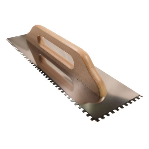 TOPTRADE stainless steel trowel, wooden handle, 6mm teeth, 500x130mm, standard