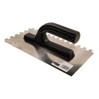 TOPTRADE stainless steel trowel, plastic handle, 12mm teeth, 270x130mm, hobby