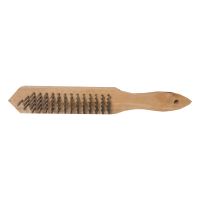 TOPTRADE steel hand brush, 3 lines, wooden handle, profi