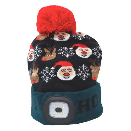 LED hat, X-mas Ho-Ho, size L, with LED light, green - black